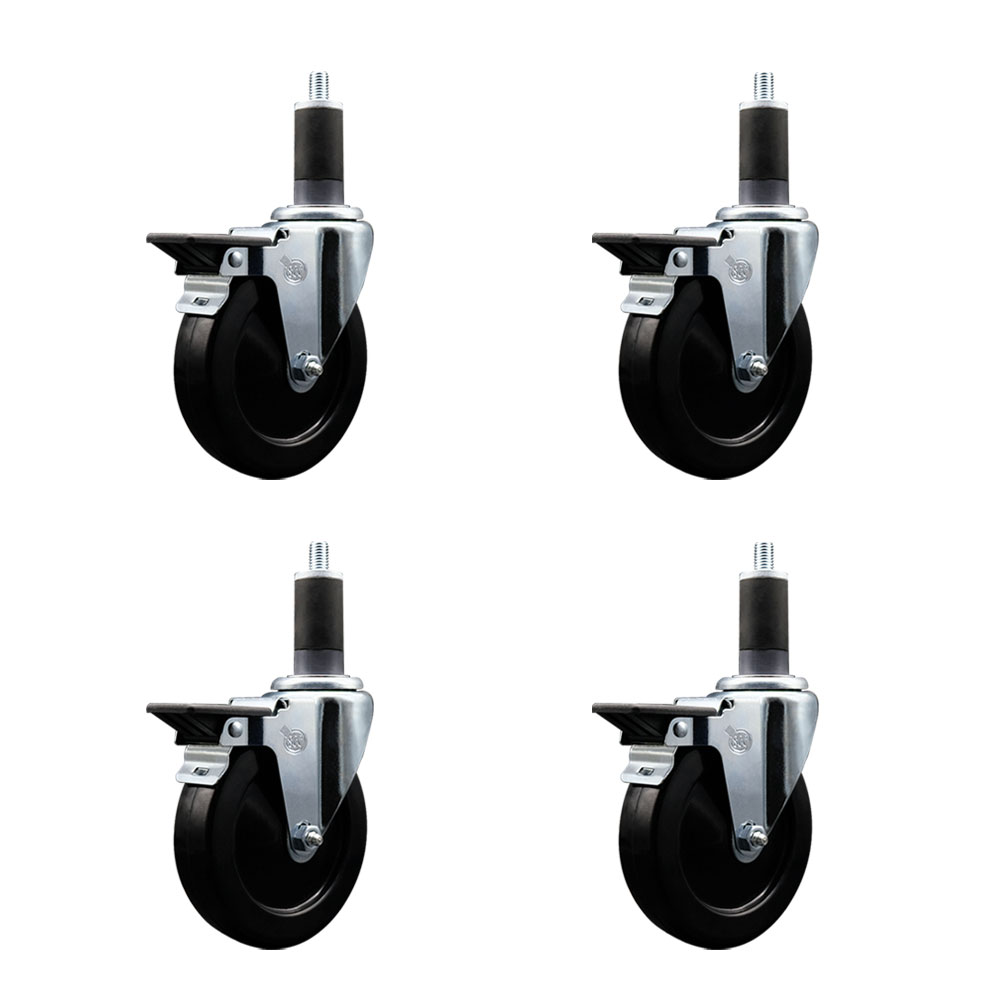 SCC-EX20S514-SRS-PLB-114-4 Soft Rubber Swivel Expanding Stem Caster with 5 in. Black Wheels & 1.25 in. Stems - Set of 4