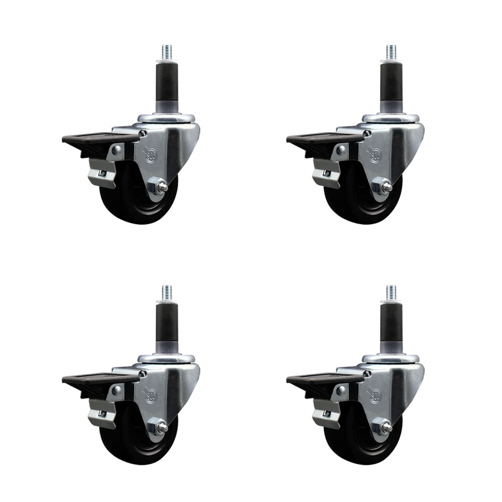 SCC-EX20S314-SRS-PLB-118-4 Soft Rubber Swivel Expanding Stem Caster with 3 in. Black Wheels & 1.13 in. Stems - Set of 4
