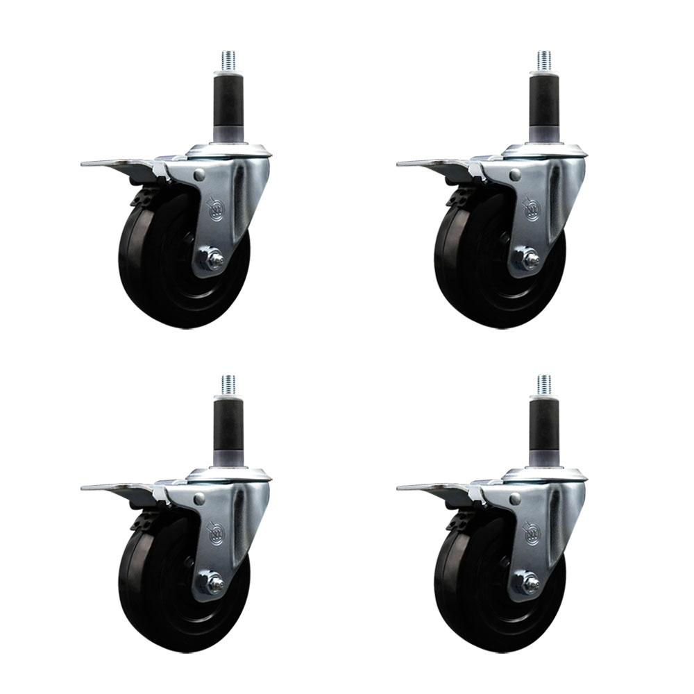 SCC-EXTTL20S414-SRS-118-4 Soft Rubber Swivel Expanding Stem Caster with 4 in. Black Wheels & 1.13 in. Stems - Set of 4