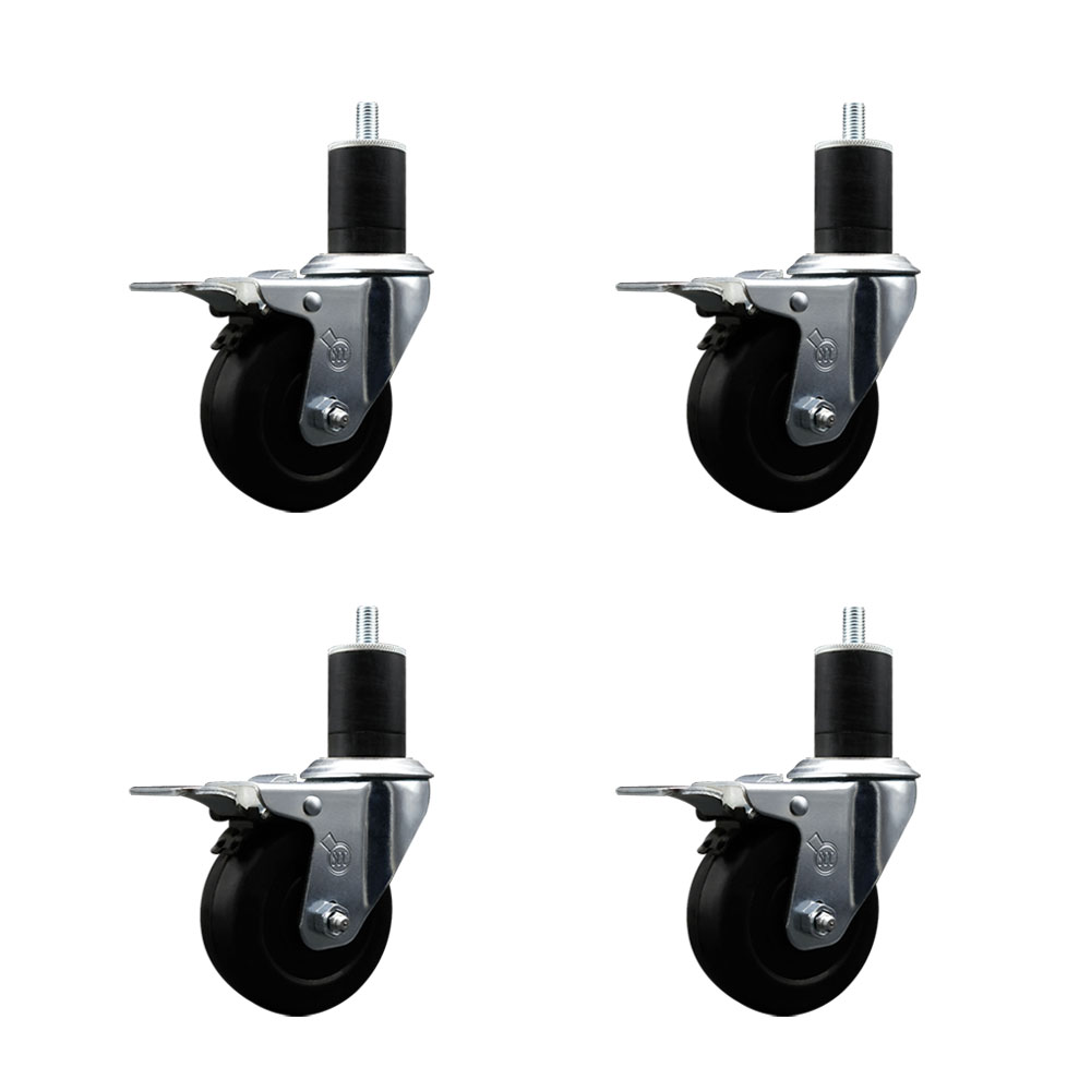 SCC-EXTTL20S3514-SRS-134-4 Soft Rubber Swivel Expanding Stem Caster with 3.5 in. Black Wheels & 1.75 in. Stems - Set of 4