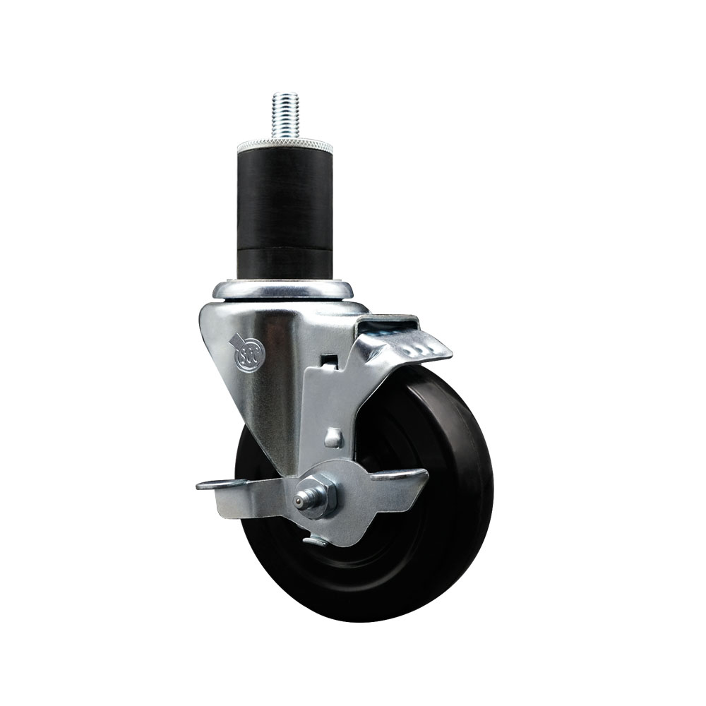 SCC-EX20S414-SRS-TLB-134 Soft Rubber Expanding Stem Swivel Caster with 4 in. Black Wheel & 1.75 in. Stem & Top Locking Brake