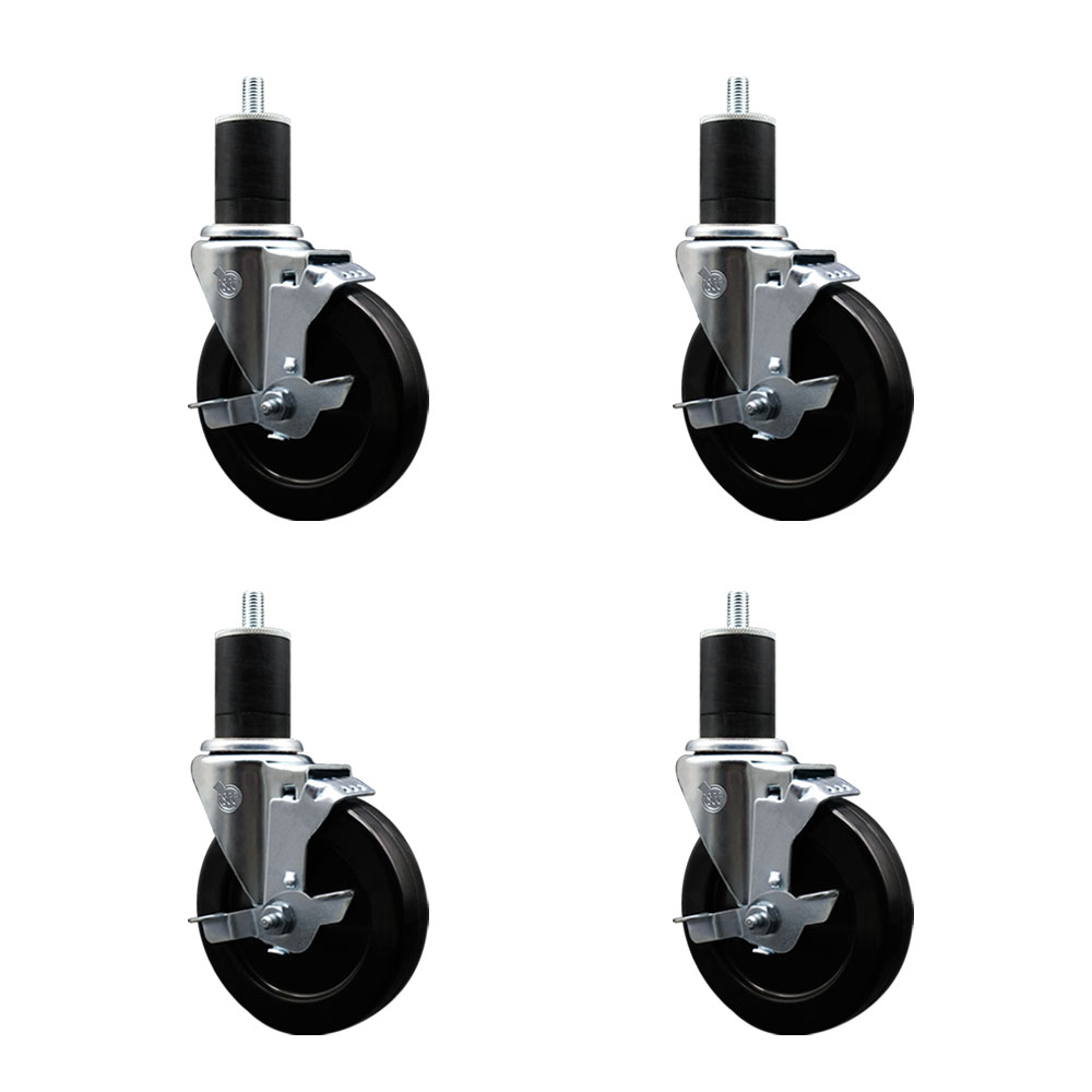 SCC-EX20S514-SRS-TLB-134-4 Soft Rubber Swivel Expanding Stem Caster with 5 in. Black Wheels & 1.75 in. Stems - Set of 4