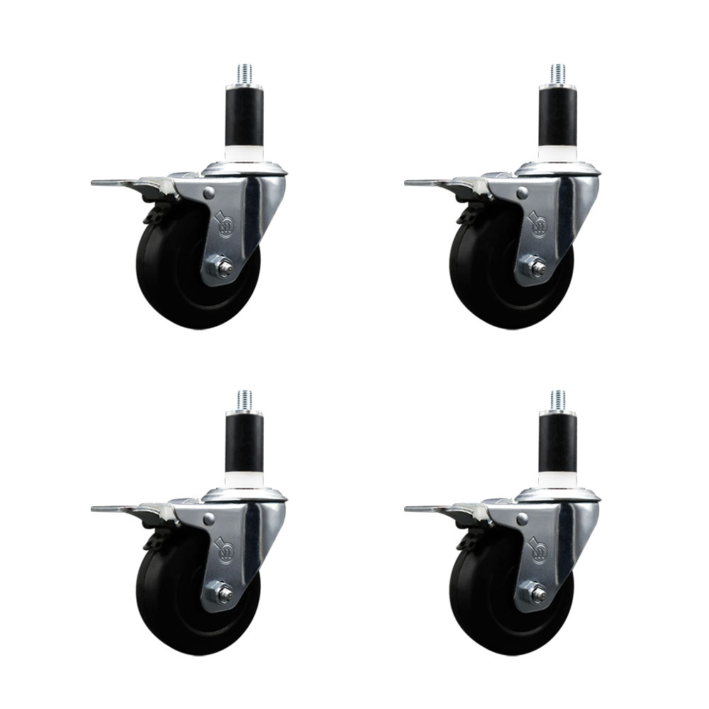 SCC-EXTTL20S3514-SRS-138-4 Soft Rubber Swivel Expanding Stem Caster with 3.5 in. Black Wheels & 1.38 in. Stems - Set of 4