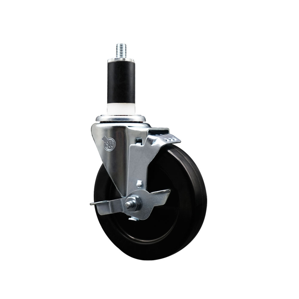 SCC-EX20S514-SRS-TLB-138 Soft Rubber Expanding Stem Swivel Caster with 5 in. Black Wheel & 1.38 in. Stem & Top Locking Brake