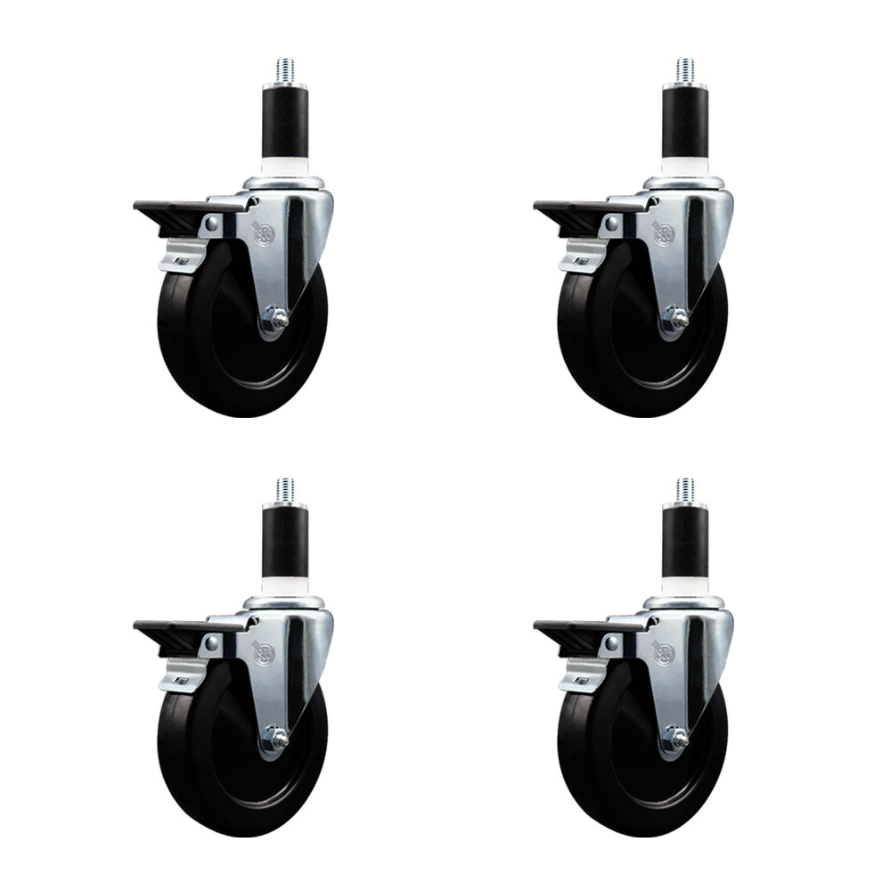SCC-EX20S514-SRS-PLB-138-4 Soft Rubber Swivel Expanding Stem Caster with 5 in. Black Wheels & 1.38 in. Stems - Set of 4
