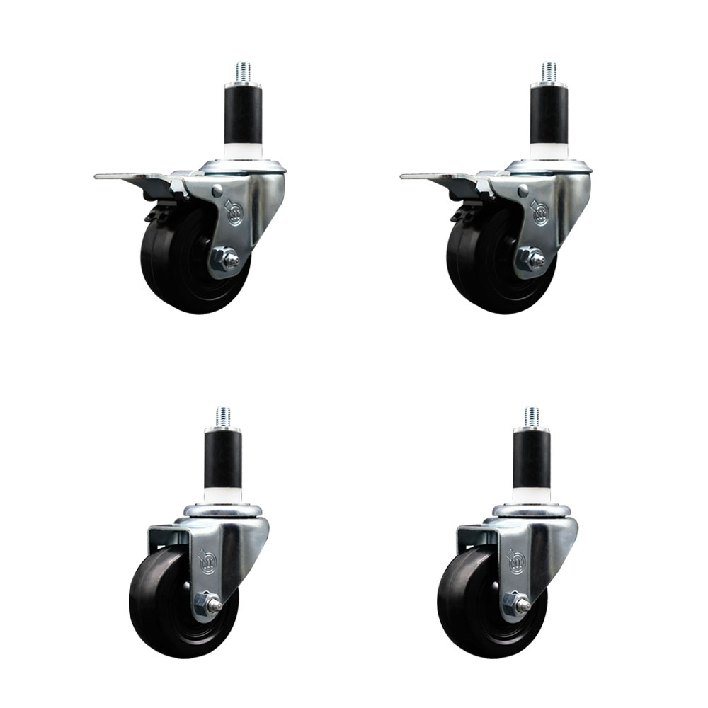 SCC-SSEXTTL20S314-SRS-2-S-2-138 Stainless Steel Soft Rubber Swivel Expanding Stem Caster with 3 in. Black Wheels & 1.38 in. Stems - Set of 4