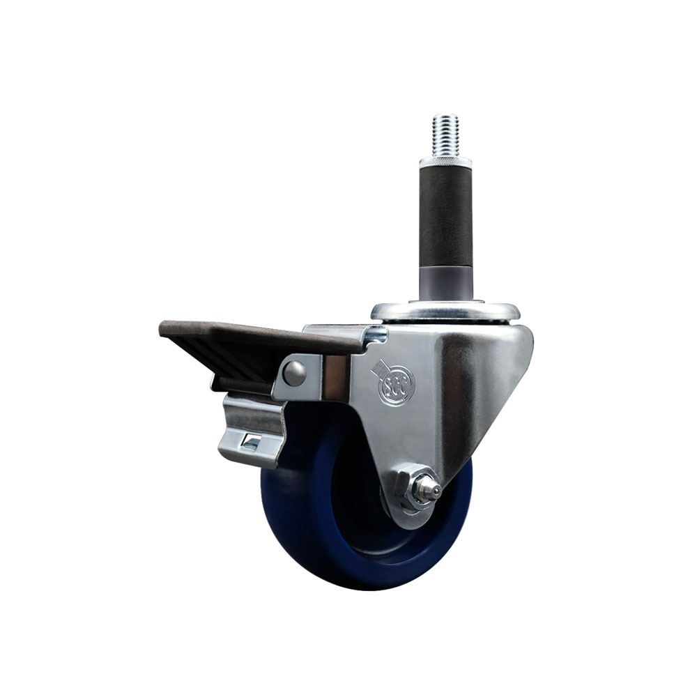 SCC-EX20S314-SPUS-PLB-1 Solid Polyurethane Expanding Stem Swivel Caster with 3 in. Blue Wheel & 1 in. Stem & Posi Locking Brake