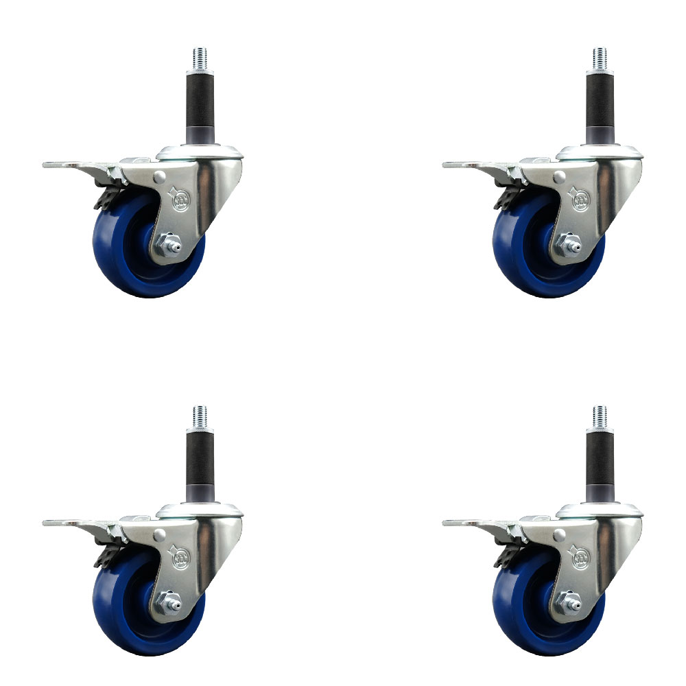 SCC-EXTTL20S314-SPUS-1-4 Solid Polyurethane Swivel Expanding Stem Caster with 3 in. Blue Wheels & 1 in. Stems - Set of 4
