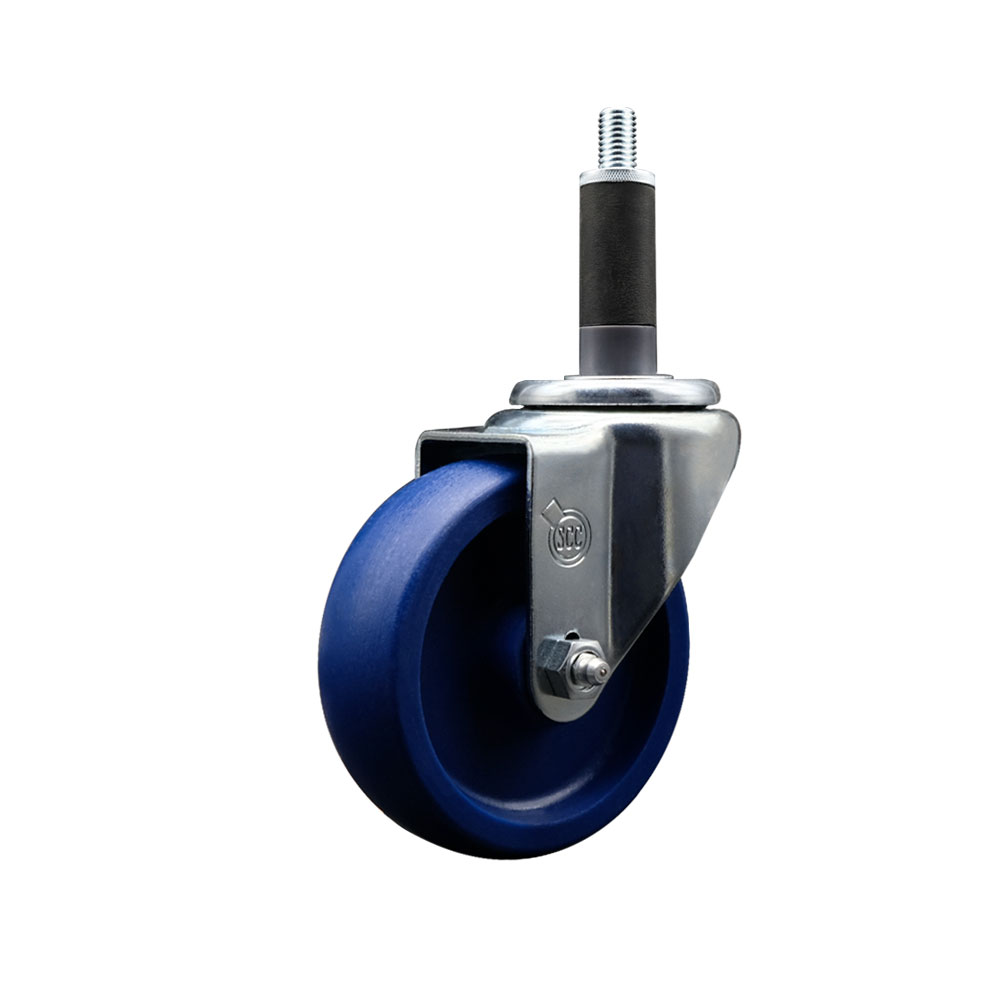 SCC-EX20S414-SPUS-1 Solid Polyurethane Expanding Stem Swivel Caster with 4 in. Blue Wheel & 1 in. Stem