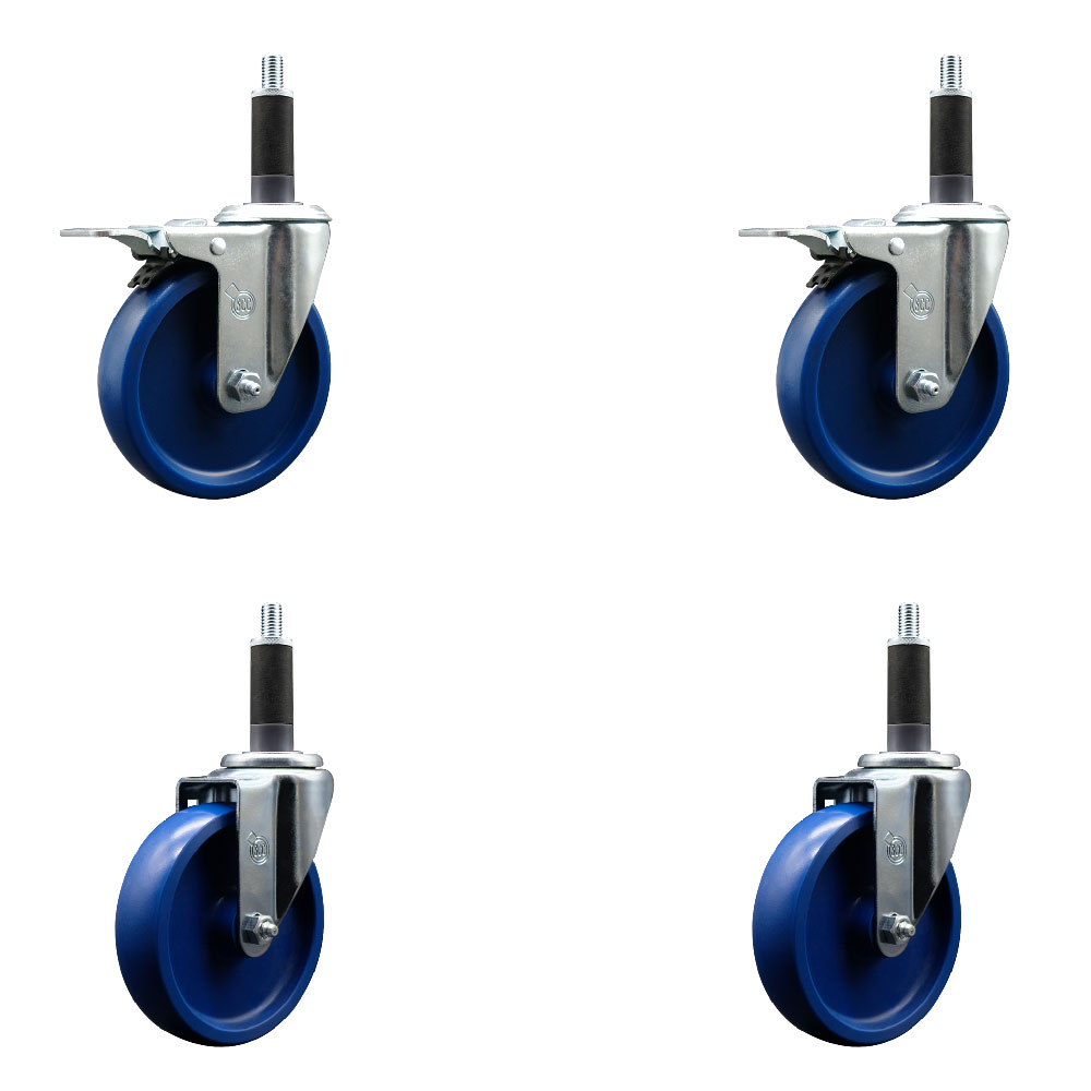 SCC-EXTTL20S514-SPUS-2-S-2-1 Solid Polyurethane Swivel Expanding Stem Caster with 5 in. Blue Wheels & 1 in. Stems - Set of 4