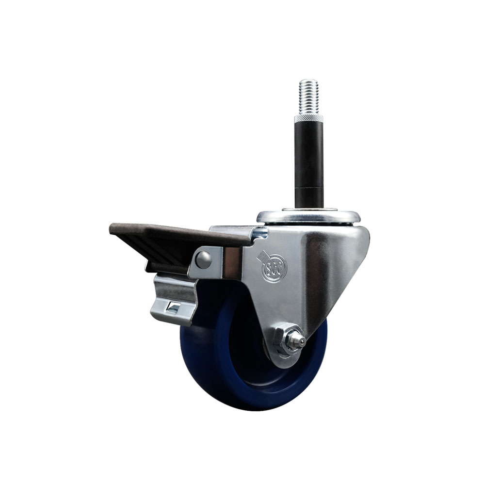 SCC-EX20S314-SPUS-PLB-34 Solid Polyurethane Expanding Stem Swivel Caster with 3 in. Blue Wheel & 0.75 in. Stem & Posi Locking Brake