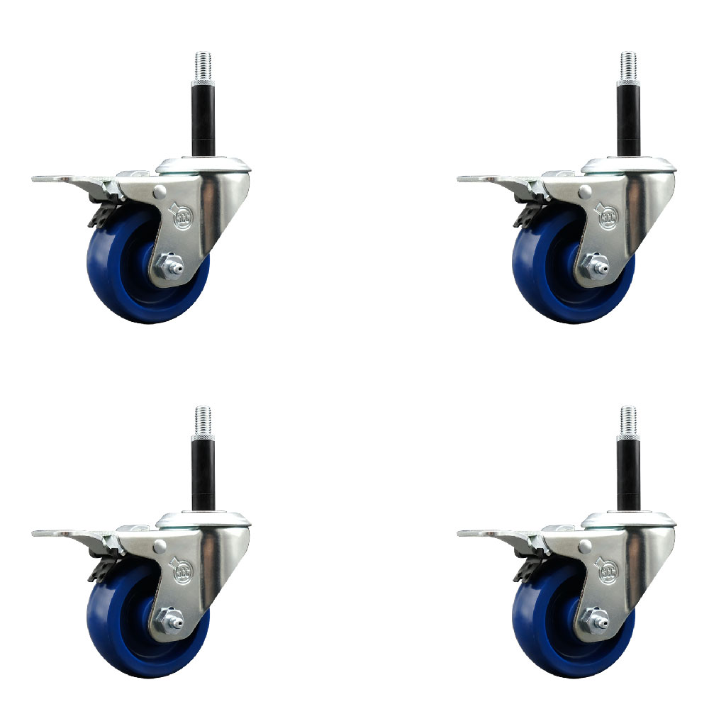 SCC-EXTTL20S314-SPUS-34-4 Solid Polyurethane Swivel Expanding Stem Caster with 3 in. Blue Wheels & 0.75 in. Stems - Set of 4