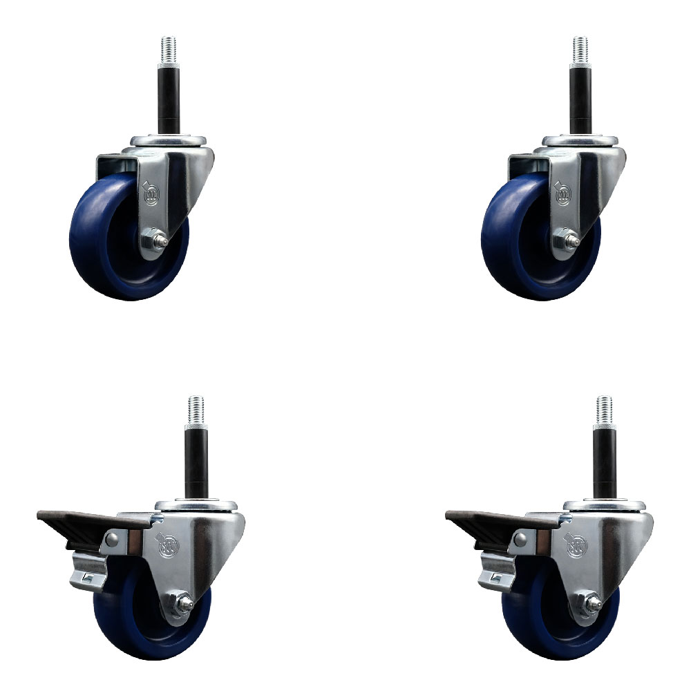 SCC-EX20S3514-SPUS-2-PLB-2-34 Solid Polyurethane Swivel Expanding Stem Caster with 3.5 in. Blue Wheels & 0.75 in. Stems - Set of 4