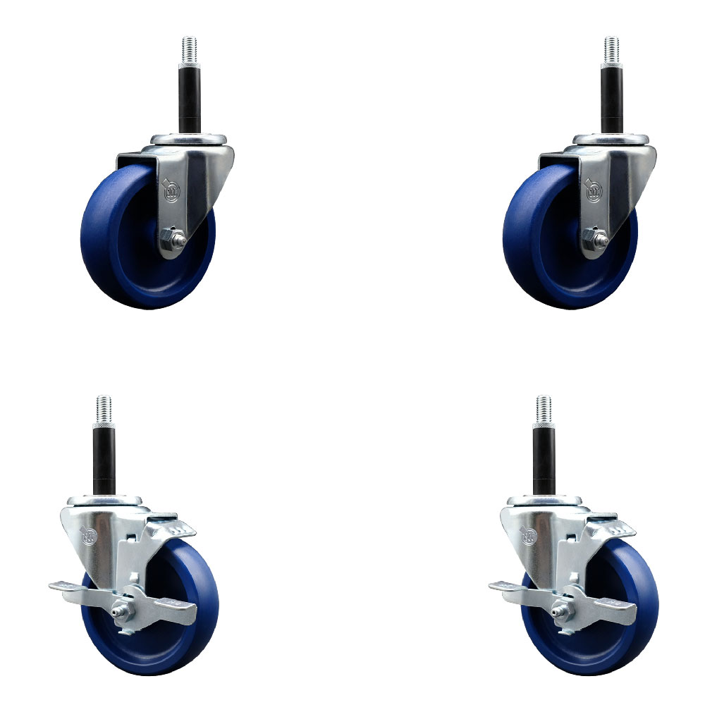 SCC-EX20S414-SPUS-2-TLB-2-34 Solid Polyurethane Swivel Expanding Stem Caster with 4 in. Blue Wheels & 0.75 in. Stems - Set of 4