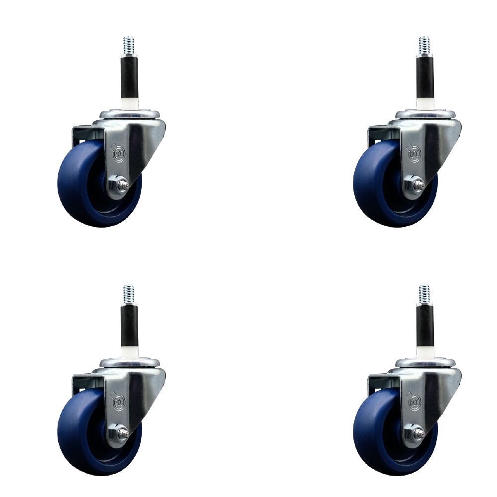 SCC-EX20S314-SPUS-78-4 Solid Polyurethane Swivel Expanding Stem Caster with 3 in. Blue Wheels & 0.87 in. Stems - Set of 4