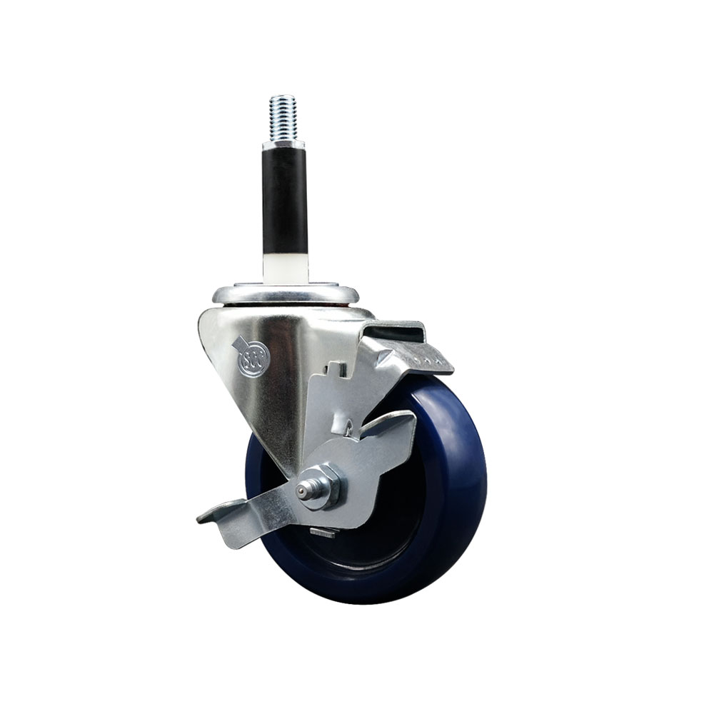 SCC-EX20S3514-SPUS-TLB-78 Solid Polyurethane Expanding Stem Swivel Caster with 3.5 in. Blue Wheel & 0.87 in. Stem & Top Locking Brake