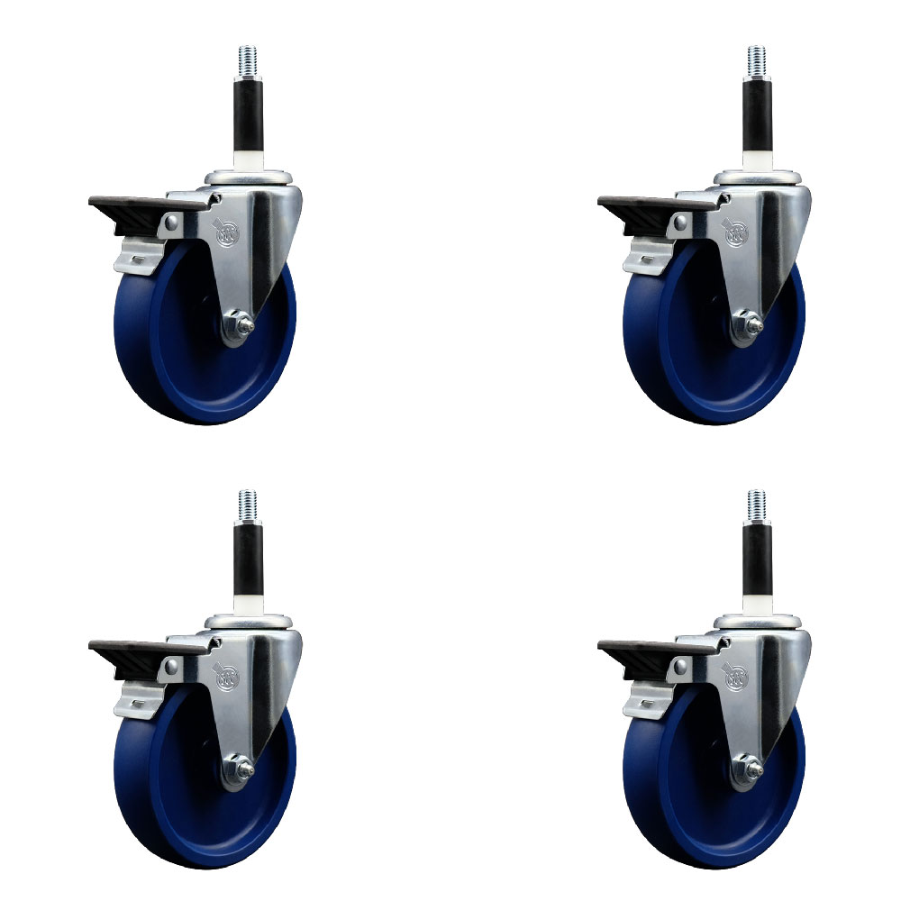 SCC-EX20S514-SPUS-PLB-78-4 Solid Polyurethane Swivel Expanding Stem Caster with 5 in. Blue Wheels & 0.87 in. Stems - Set of 4