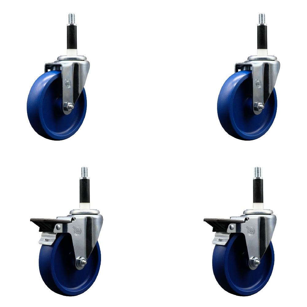 SCC-EX20S514-SPUS-2-PLB-2-78 Solid Polyurethane Swivel Expanding Stem Caster with 5 in. Blue Wheels & 0.87 in. Stems - Set of 4
