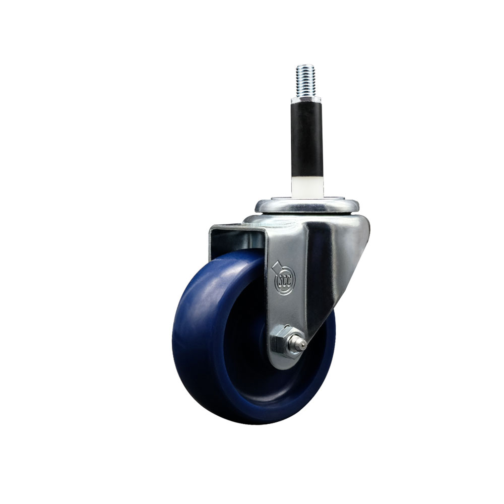 SCC-SSEX20S3514-SPUS-78 Stainless Steel Solid Polyurethane Expanding Stem Swivel Caster with 3.5 in. Blue Wheel & 0.87 in. Stem
