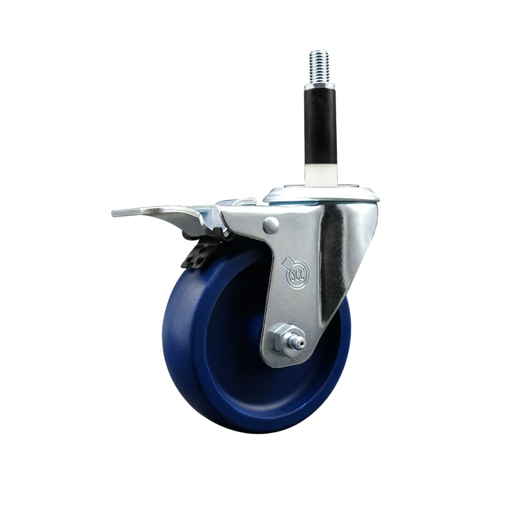 SCC-SSEXTTL20S414-SPUS-78 Stainless Steel Solid Polyurethane Expanding Stem Swivel Caster with 4 in. Blue Wheel & 0.87 in. Stem & Total Locking Brake