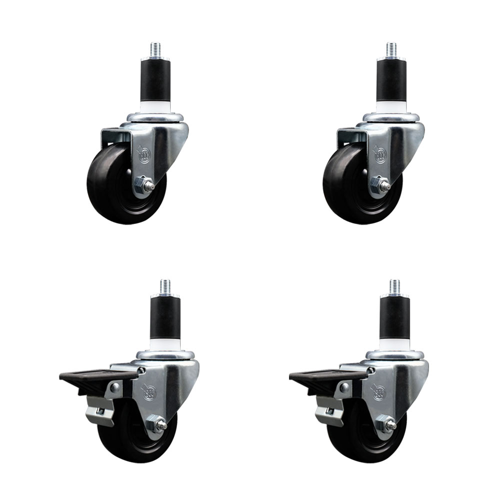 SCC-EX20S314-SRS-2-PLB-2-112 Soft Rubber Swivel Expanding Stem Caster with 3 in. Black Wheels & 1.5 in. Stems - Set of 4