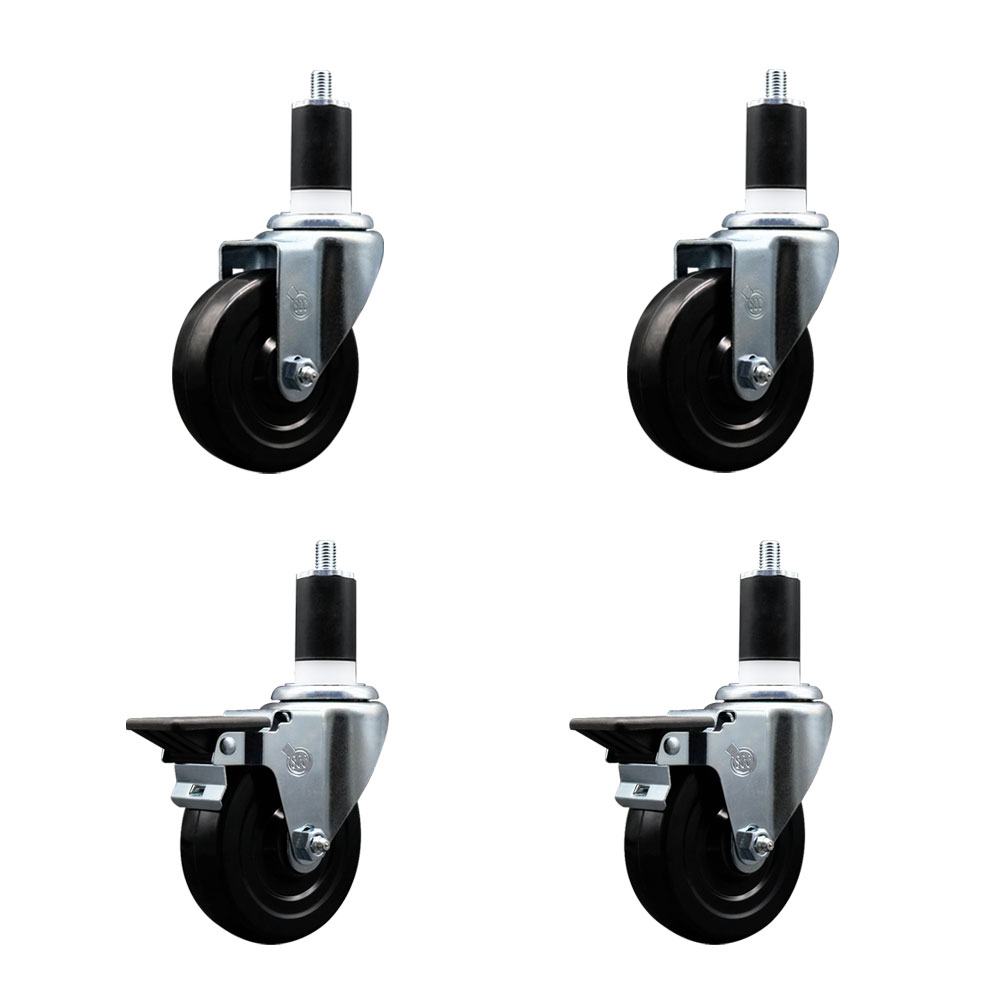 SCC-EX20S414-SRS-2-PLB-2-112 Soft Rubber Swivel Expanding Stem Caster with 4 in. Black Wheels & 1.5 in. Stems - Set of 4