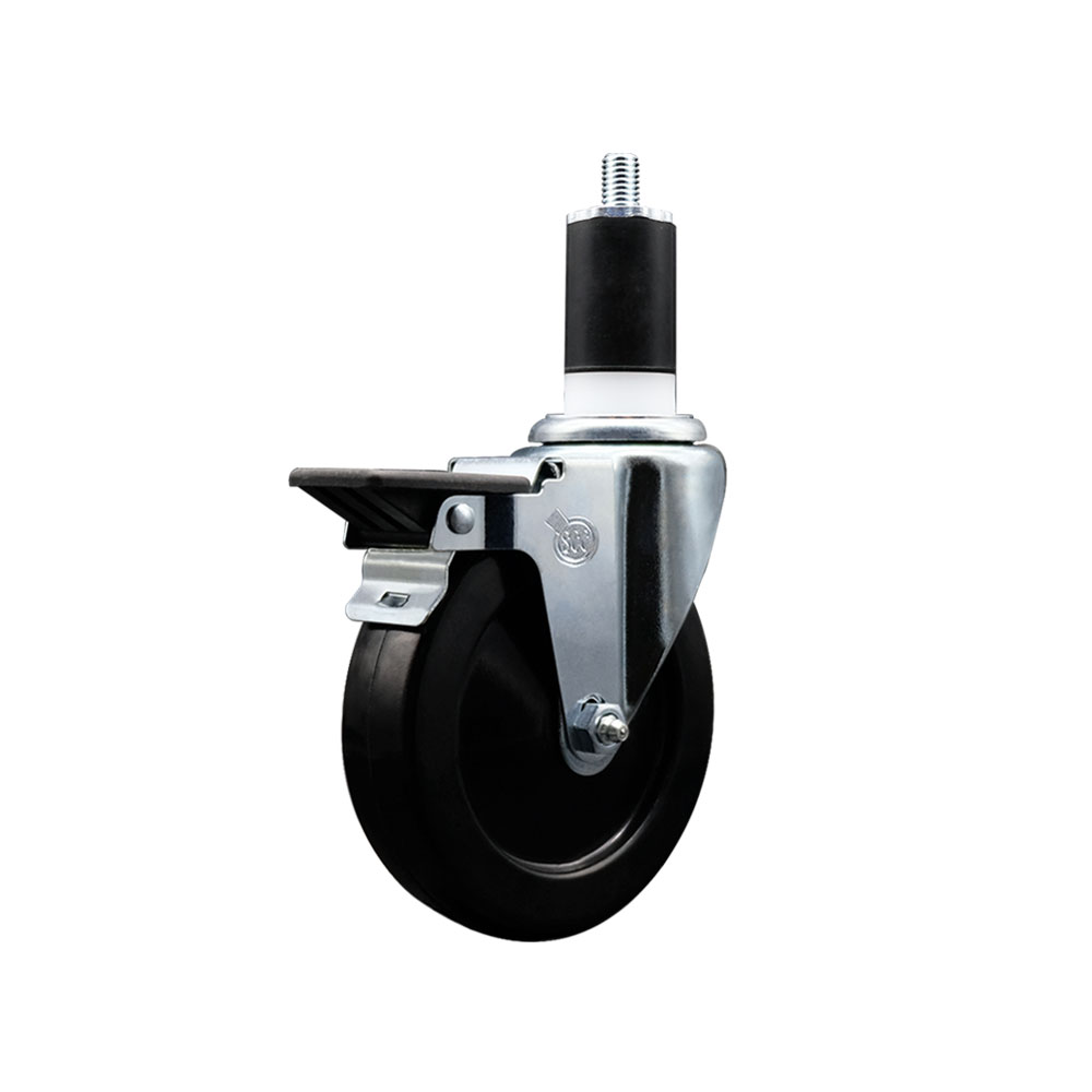 SCC-EX20S514-SRS-PLB-112 Soft Rubber Expanding Stem Swivel Caster with 5 in. Black Wheel & 1.5 in. Stem & Posi Locking Brake