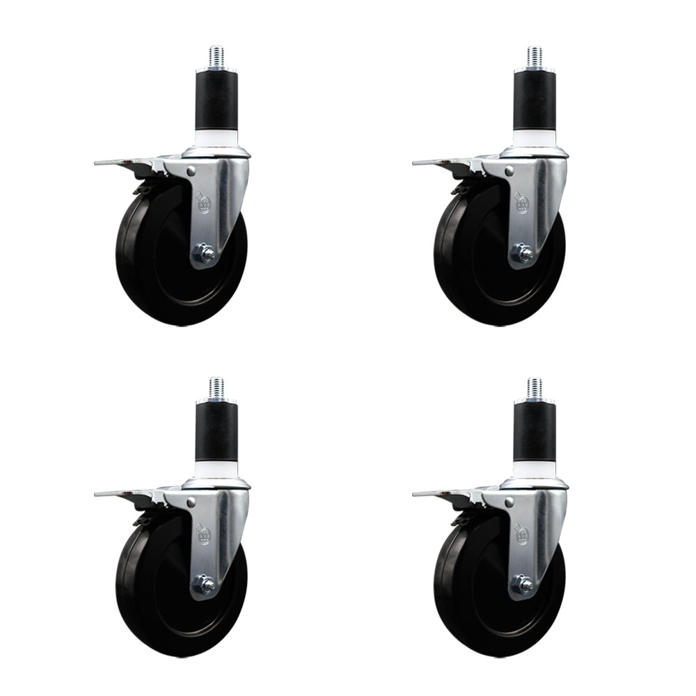SCC-EXTTL20S514-SRS-112-4 Soft Rubber Swivel Expanding Stem Caster with 5 in. Black Wheels & 1.5 in. Stems - Set of 4