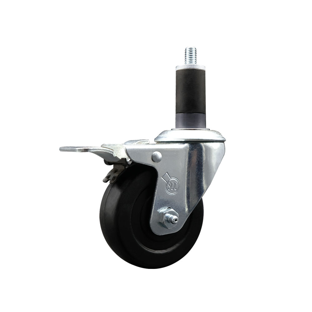 SCC-EXTTL20S3514-SRS-114 Soft Rubber Expanding Stem Swivel Caster with 3.5 in. Black Wheel & 1.25 in. Stem & Total Locking Brake