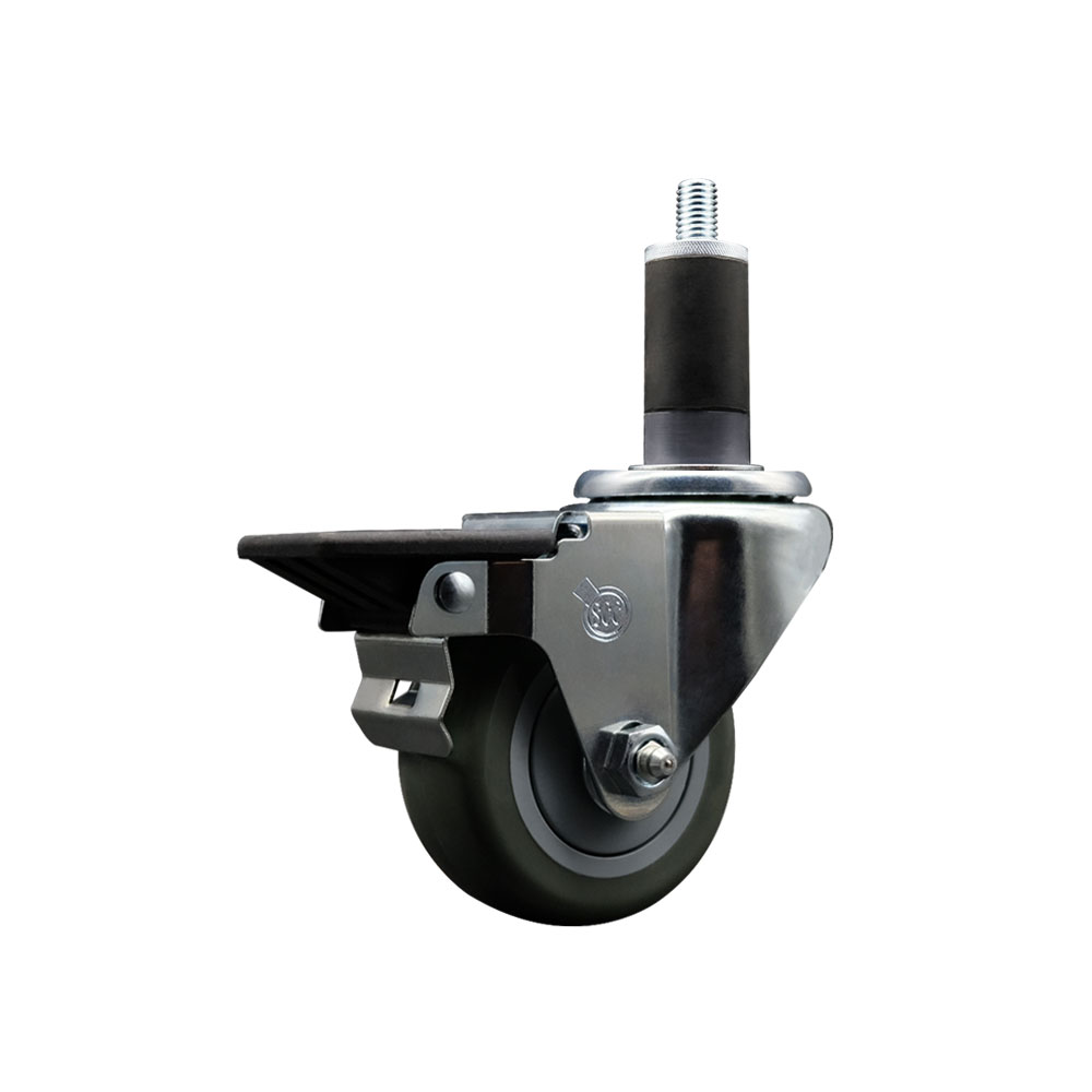 SCC-EX20S314-PPUB-PLB-114 Polyurethane Expanding Stem Swivel Caster with 3 in. Gray Wheel & 1.25 in. Stem & Posi Locking Brake