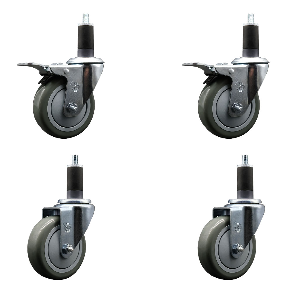 SCC-SSEXTTL20S414-PPUB-2-S-2-114 Stainless Steel Polyurethane Swivel Expanding Stem Caster with 4 in. Gray Wheels & 1.25 in. Stems - Set of 4