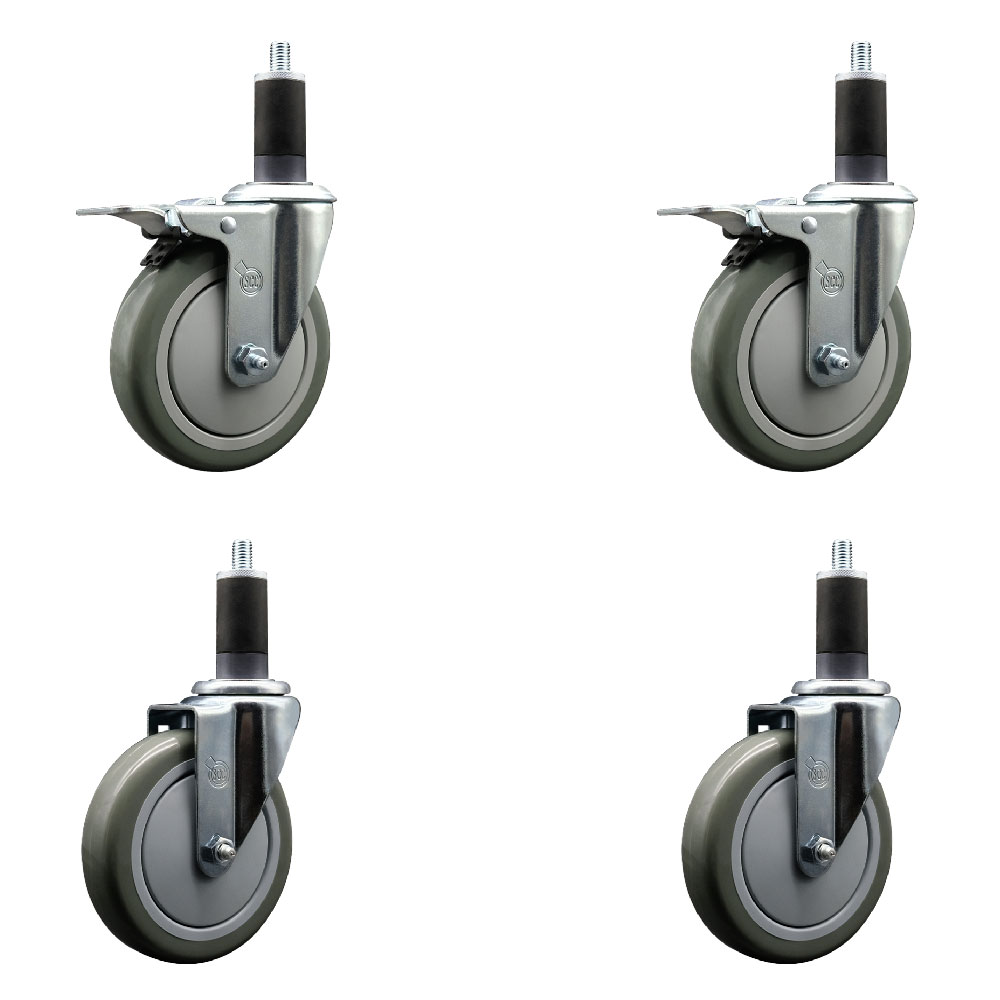 SCC-SSEXTTL20S514-PPUB-2-S-2-114 Stainless Steel Polyurethane Swivel Expanding Stem Caster with 5 in. Gray Wheels & 1.25 in. Stems - Set of 4