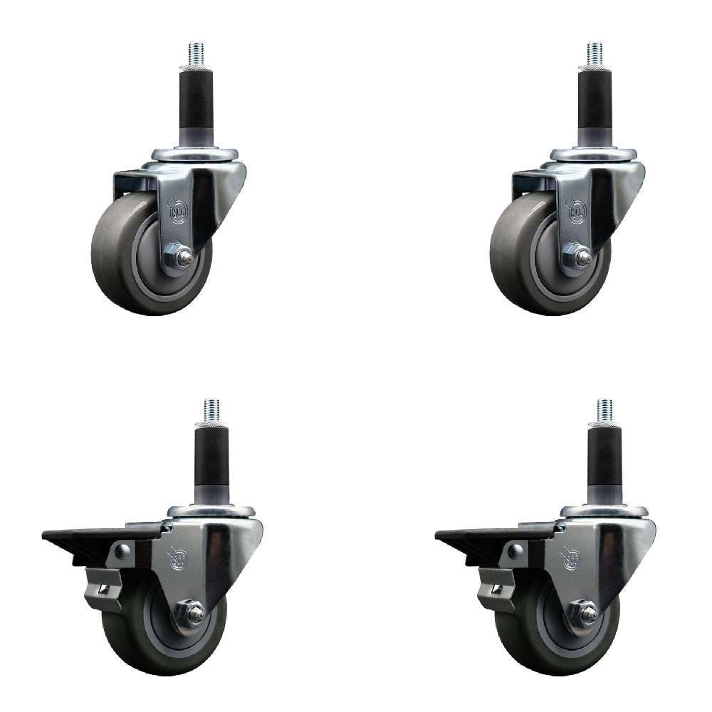 SCC-EX20S314-PPUB-2-PLB-2-118 Polyurethane Swivel Expanding Stem Caster with 3 in. Gray Wheels & 1.13 in. Stems - Set of 4