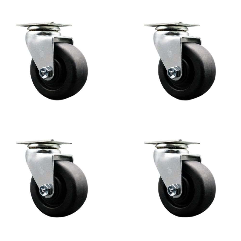 SCC-20S420-POB-4 Swivel Top Plate Caster Set Black 4 in. by 2 in. Polyolefin Wheel Ball Bearing