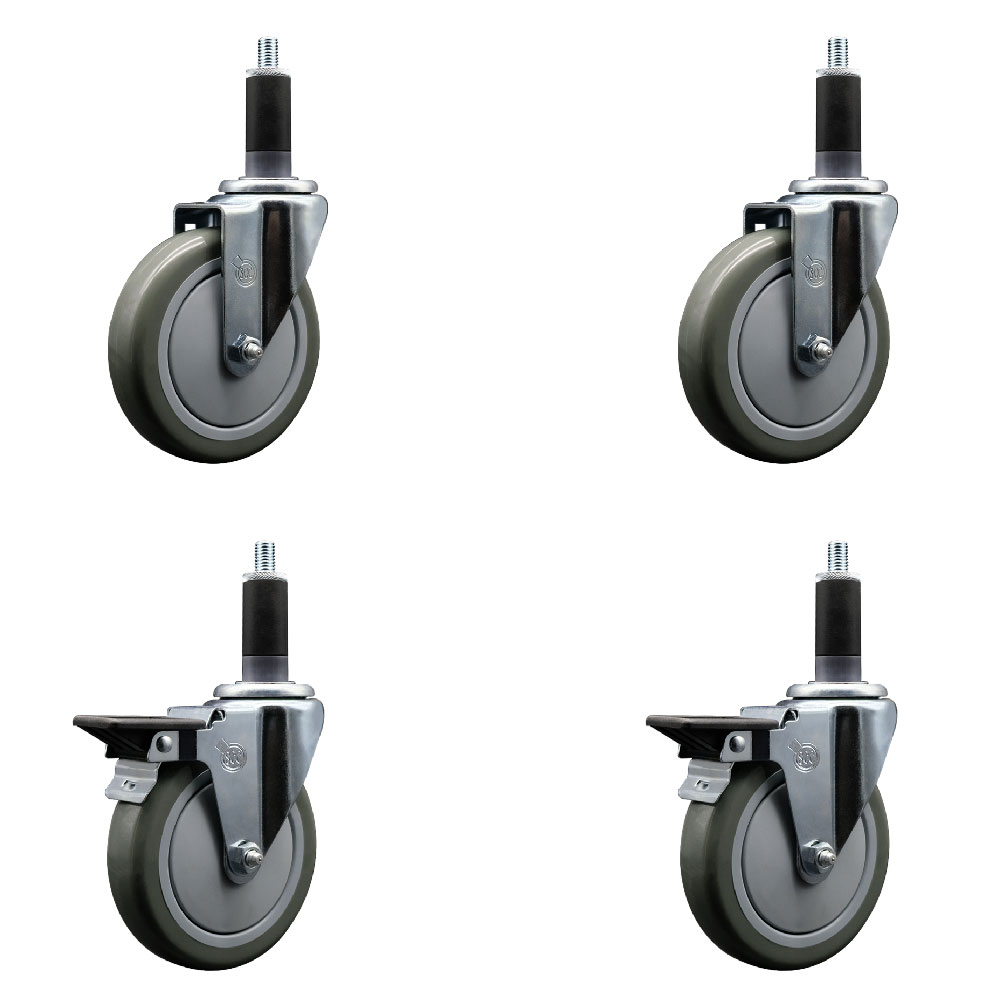 SCC-EX20S514-PPUB-2-PLB-2-118 Polyurethane Swivel Expanding Stem Caster with 5 in. Gray Wheels & 1.13 in. Stems - Set of 4