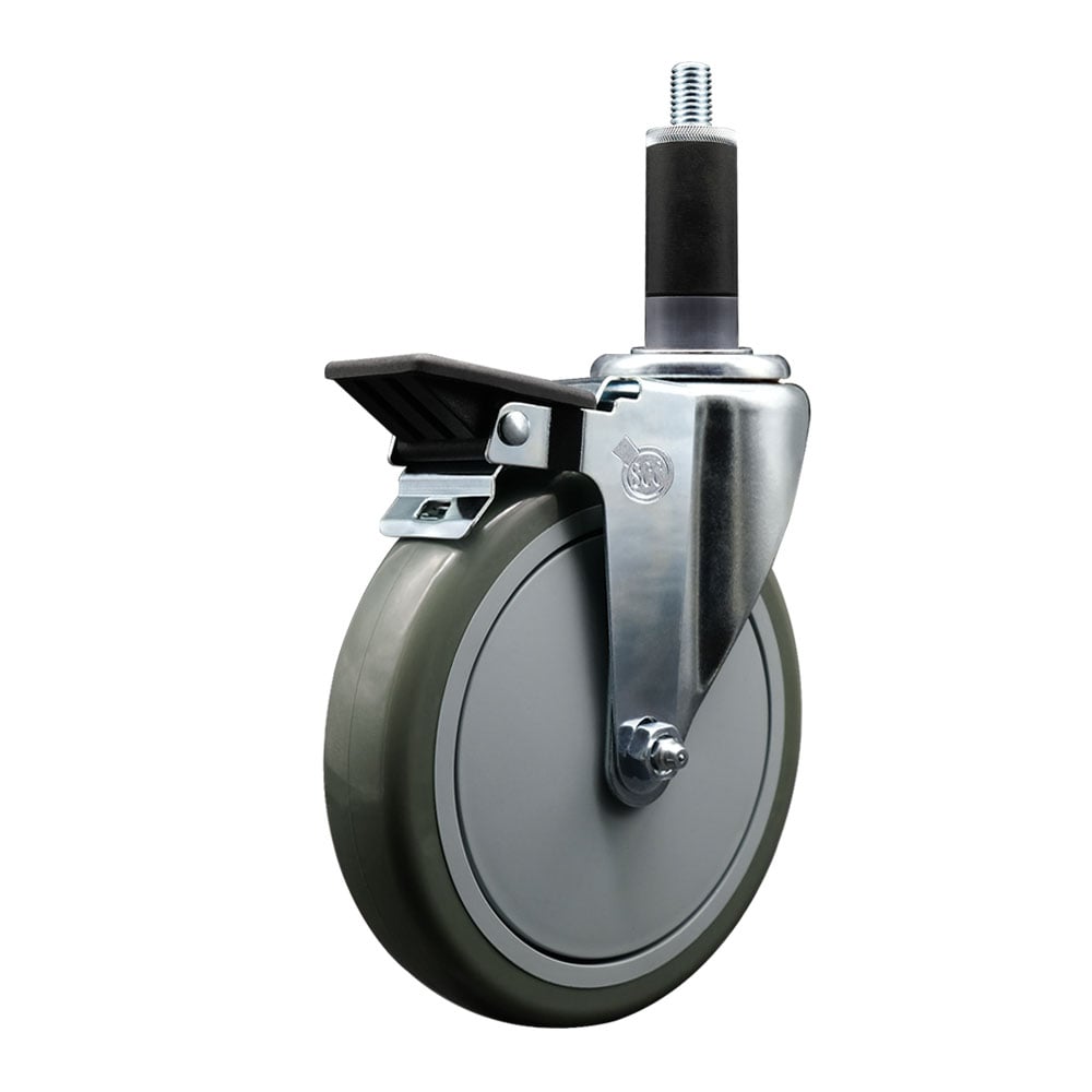 SCC-EX20S614-PPUB-PLB-118 Polyurethane Expanding Stem Swivel Caster with 6 in. Gray Wheel & 1.13 in. Stem & Posi Locking Brake