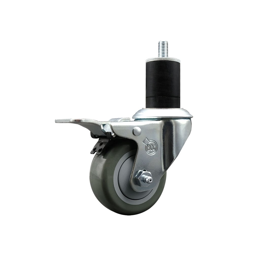 SCC-EXTTL20S314-PPUB-134 Polyurethane Expanding Stem Swivel Caster with 3 in. Gray Wheel & 1.75 in. Stem & Total Locking Brake