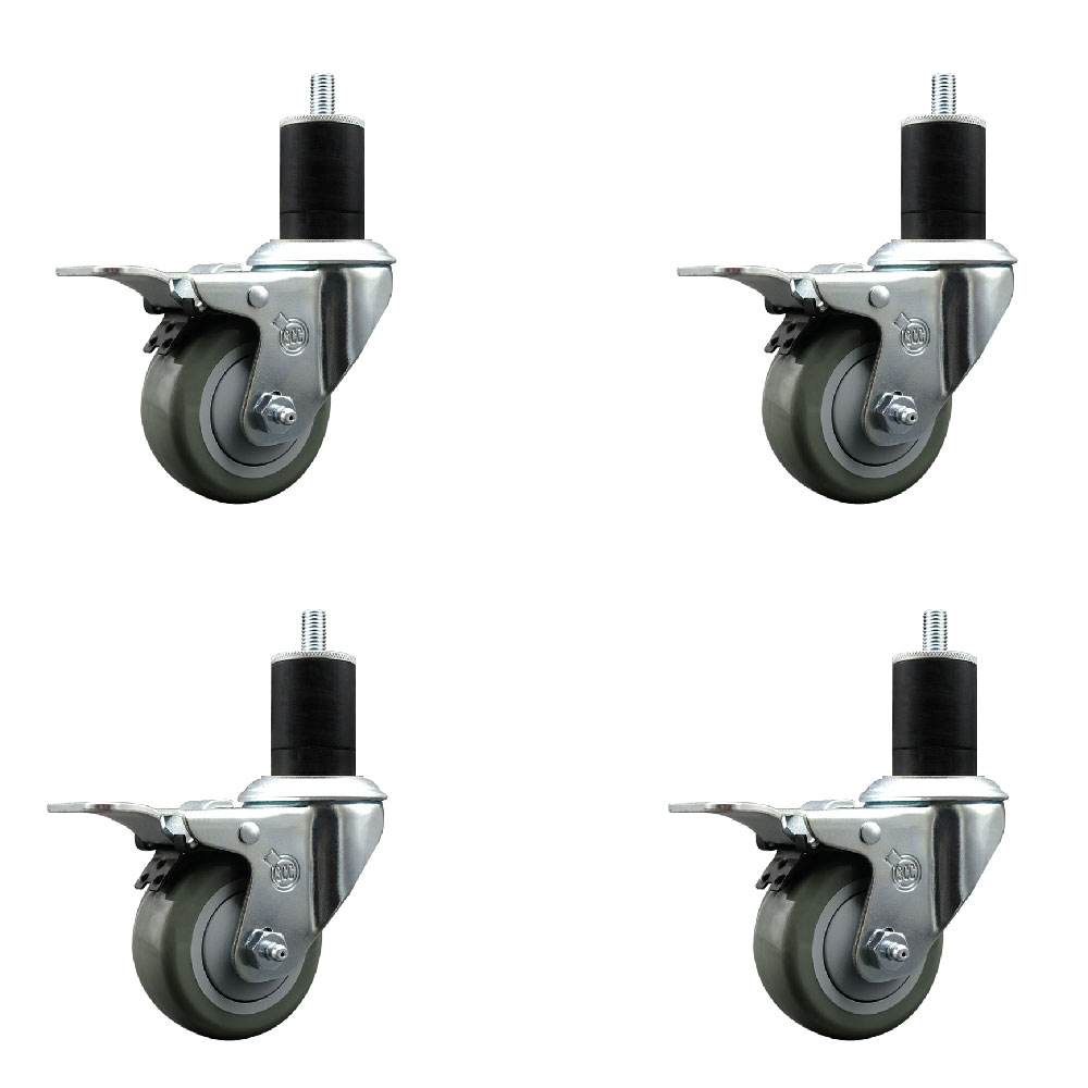 SCC-EXTTL20S314-PPUB-134-4 Polyurethane Swivel Expanding Stem Caster with 3 in. Gray Wheels & 1.75 in. Stems - Set of 4