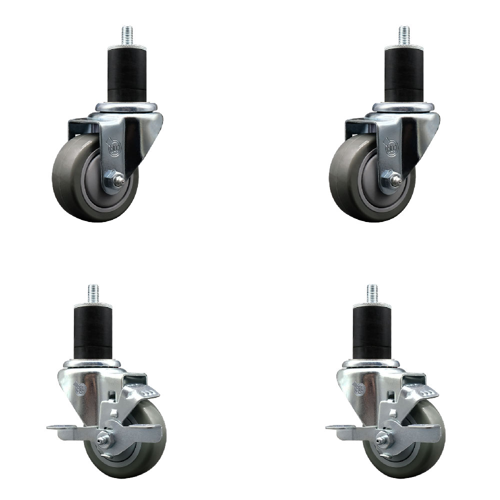 SCC-EX20S314-PPUB-2-TLB-2-134 Polyurethane Swivel Expanding Stem Caster with 3 in. Gray Wheels & 1.75 in. Stems - Set of 4