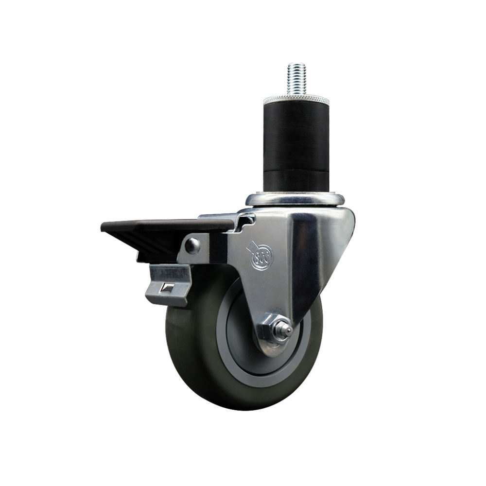SCC-EX20S3514-PPUB-PLB-134 Polyurethane Expanding Stem Swivel Caster with 3.5 in. Gray Wheel & 1.75 in. Stem & Posi Locking Brake