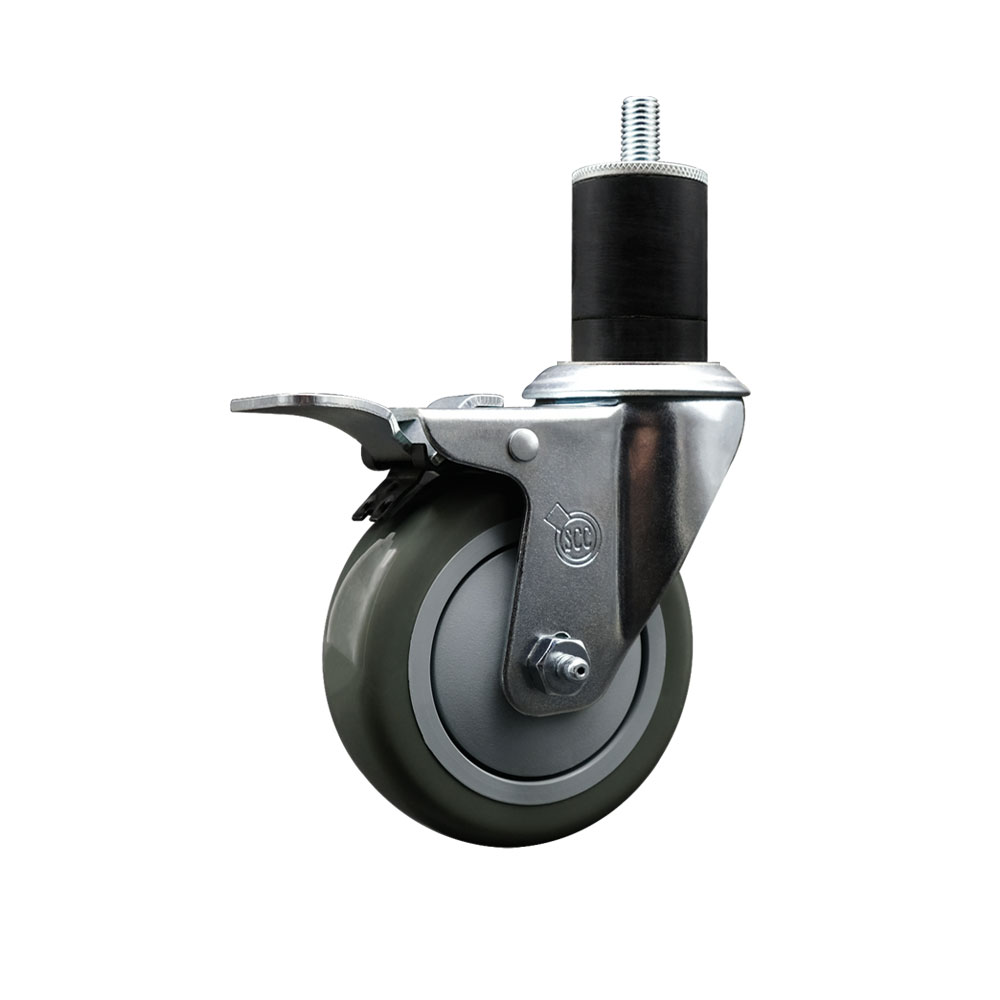 SCC-EXTTL20S414-PPUB-134 Polyurethane Expanding Stem Swivel Caster with 4 in. Gray Wheel & 1.75 in. Stem & Total Locking Brake