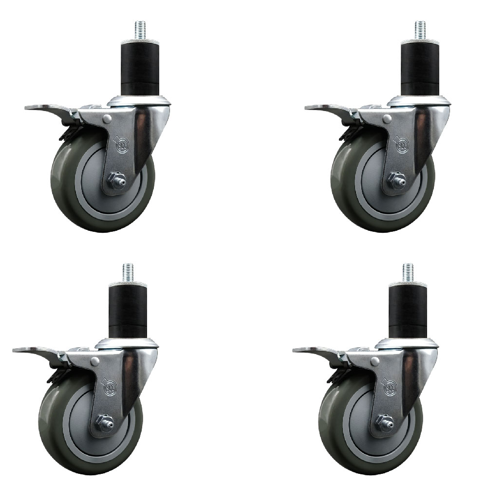 SCC-EXTTL20S414-PPUB-134-4 Polyurethane Swivel Expanding Stem Caster with 4 in. Gray Wheels & 1.75 in. Stems - Set of 4