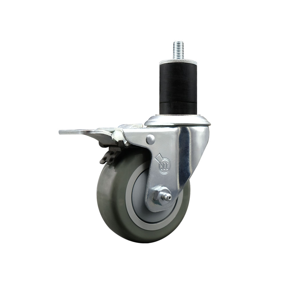 SCC-SSEXTTL20S3514-PPUB-134 Stainless Steel Polyurethane Expanding Stem Swivel Caster with 3.5 in. Gray Wheel & 1.75 in. Stem & Total Locking Brake