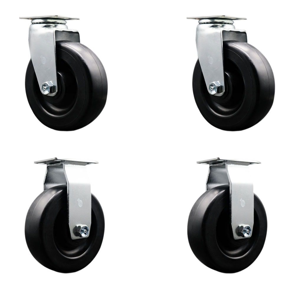 SCC-20S620-POB-2-R-2 Swivel & Rigid Top Plate Caster Set Black 6 in. by 2 in. Polyolefin Wheel Ball Bearing
