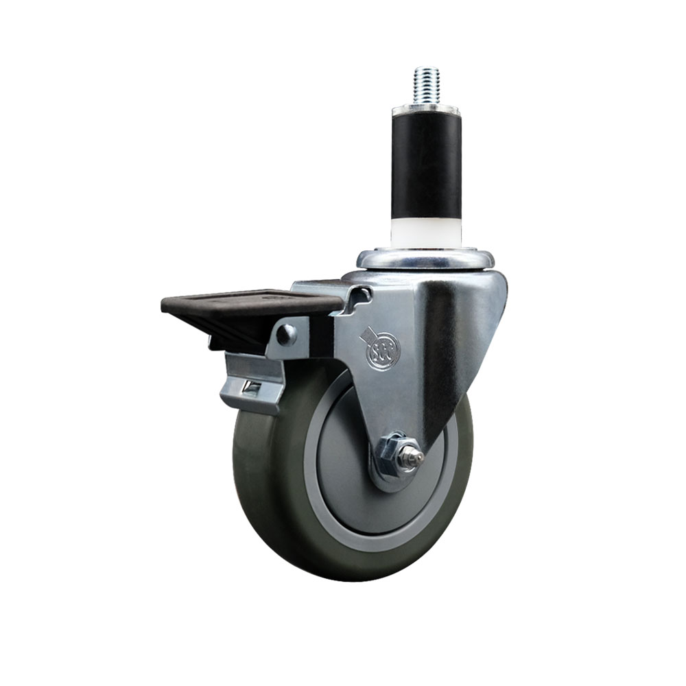 SCC-EX20S414-PPUB-PLB-138 Polyurethane Expanding Stem Swivel Caster with 4 in. Gray Wheel & 1.38 in. Stem & Posi Locking Brake