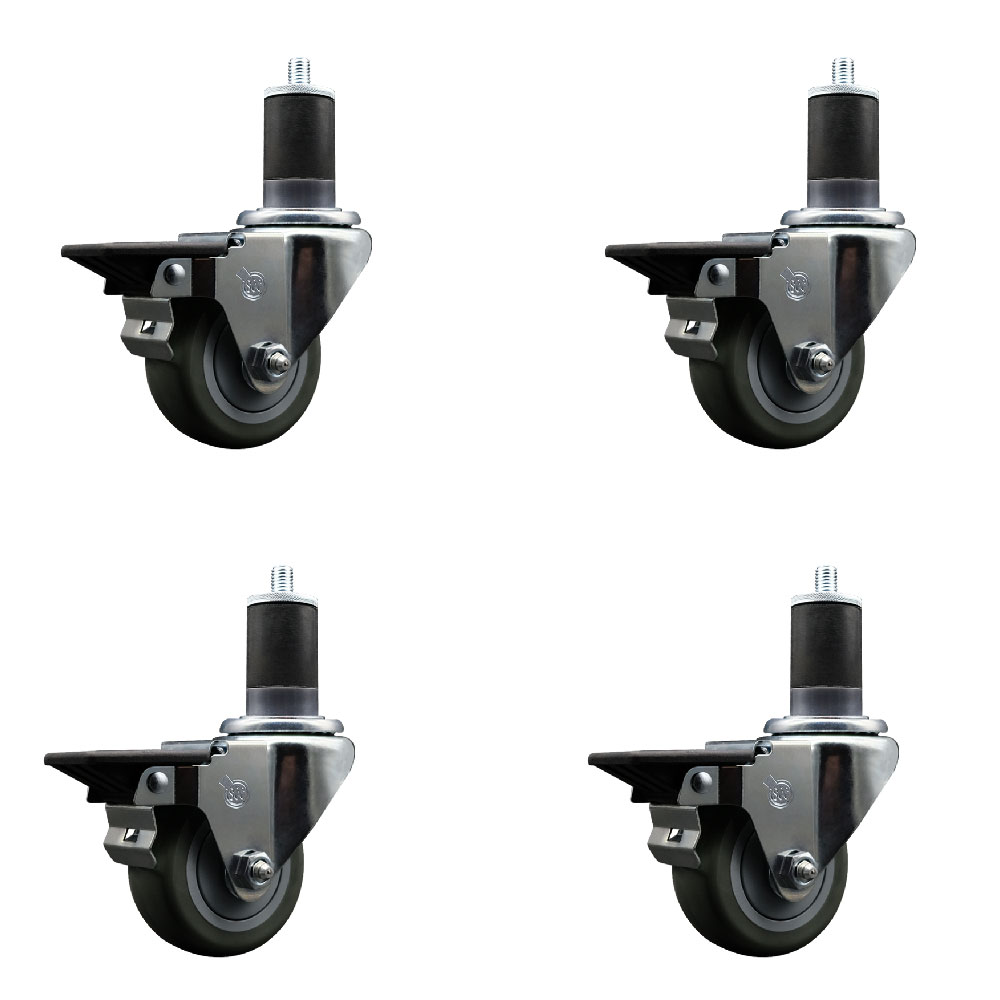 SCC-EX20S314-PPUB-PLB-158-4 Polyurethane Swivel Expanding Stem Caster with 3 in. Gray Wheels & 1.63 in. Stems - Set of 4