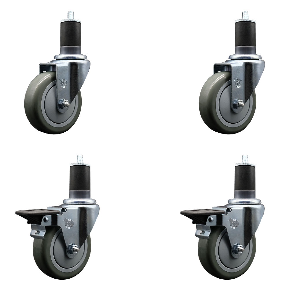 SCC-EX20S414-PPUB-2-PLB-2-158 Polyurethane Swivel Expanding Stem Caster with 4 in. Gray Wheels & 1.63 in. Stems - Set of 4