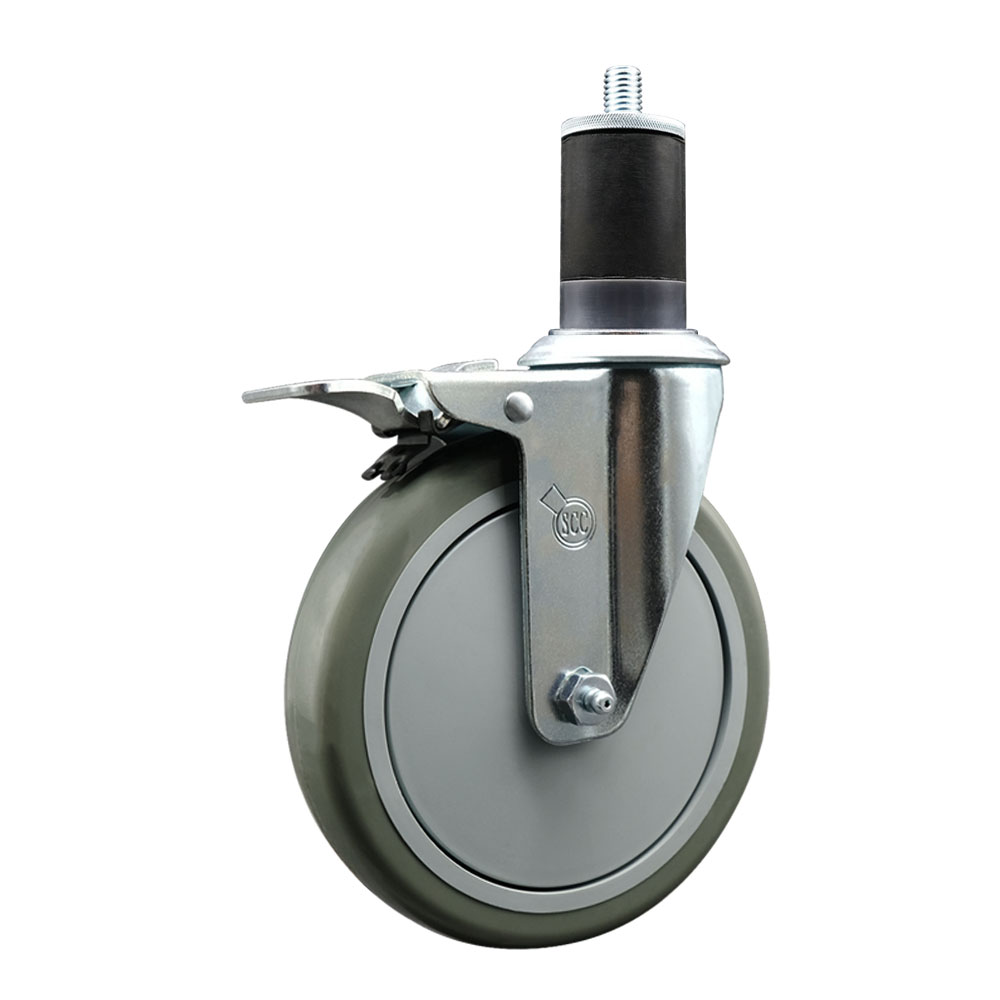 SCC-EXTTL20S614-PPUB-158 Polyurethane Expanding Stem Swivel Caster with 6 in. Gray Wheel & 1.63 in. Stem & Total Locking Brake