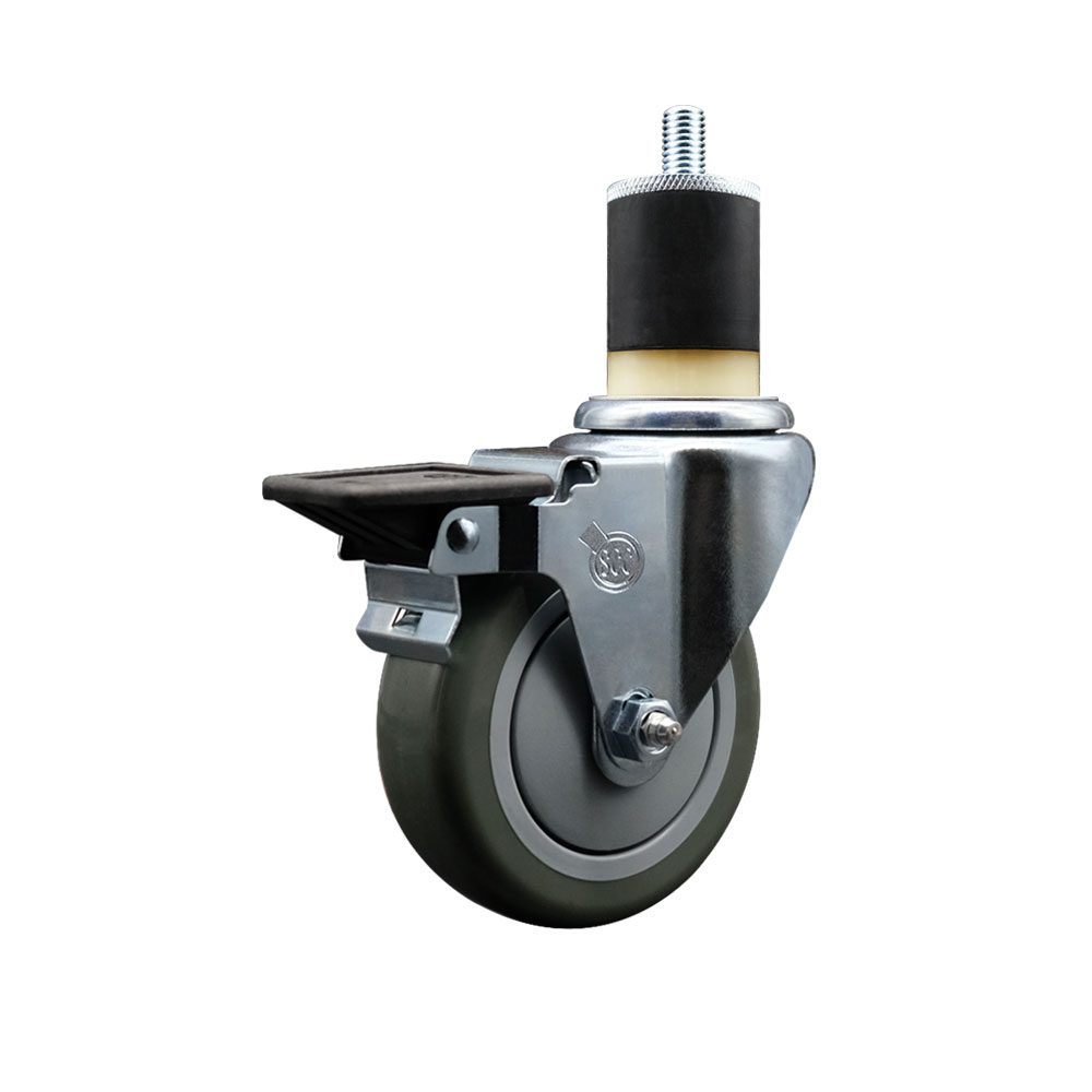 SCC-EX20S414-PPUB-PLB-178 Polyurethane Expanding Stem Swivel Caster with 4 in. Gray Wheel & 1.87 in. Stem & Posi Locking Brake
