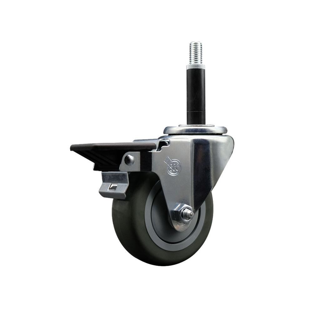 SCC-EX20S3514-PPUB-PLB-34 Polyurethane Expanding Stem Swivel Caster with 3.5 in. Gray Wheel & 0.75 in. Stem & Posi Locking Brake